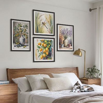 Ensemble de 4 tableaux Fleurs d'olivier dans des vases, nature