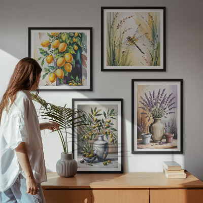 Ensemble de 4 tableaux Fleurs d'olivier dans des vases, nature