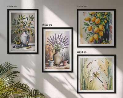 Ensemble de 4 tableaux Fleurs d'olivier dans des vases, nature