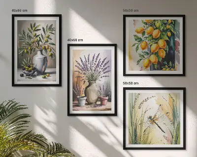 Ensemble de 4 tableaux fleurs d'olivier dans des vases