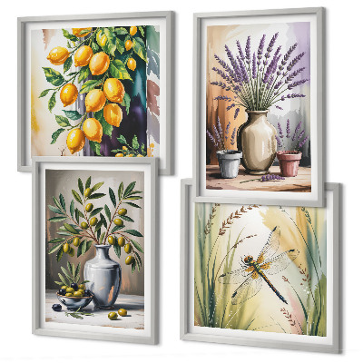 Ensemble de 4 tableaux Fleurs d'olivier dans des vases, nature