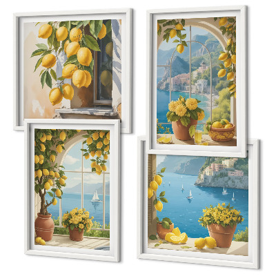 Polyptyque z cadres Paysages marins, citrons, fenêtres