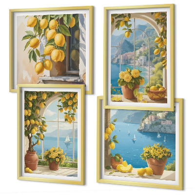 Polyptyque z cadres Paysages marins, citrons, fenêtres