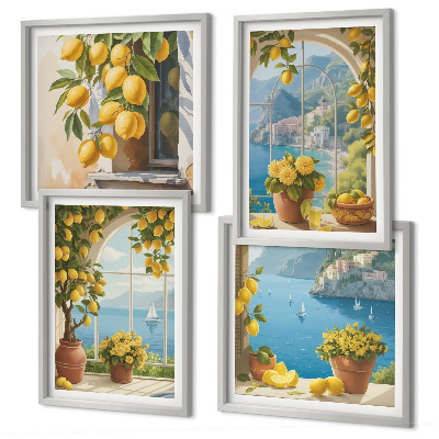 Polyptyque z cadres Paysages marins, citrons, fenêtres