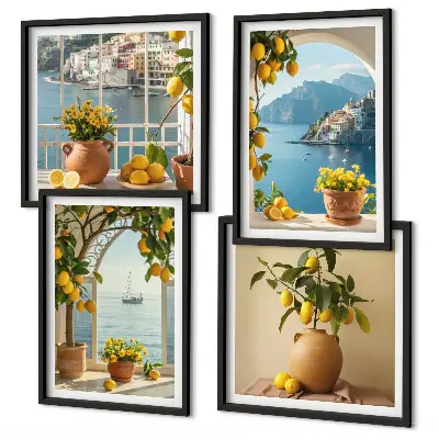 Ensemble de 4 tableaux Citronniers en fleurs de ville côtière ensemble de 4 tableaux