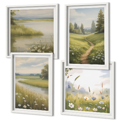 Mur de tableaux Paysage printanier, prairie riveraine