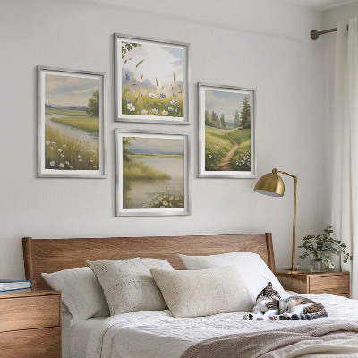 Mur de tableaux Paysage printanier, prairie riveraine