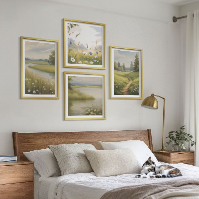 Mur de tableaux Paysage printanier, prairie riveraine