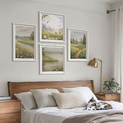 Mur de tableaux Paysage printanier, prairie riveraine