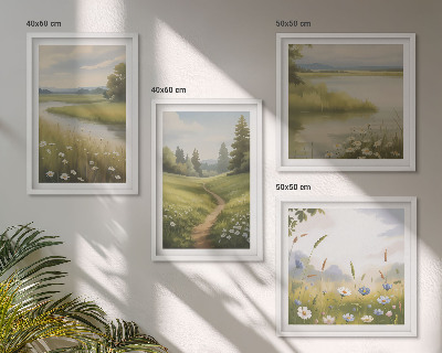 Mur de tableaux Paysage printanier, prairie riveraine
