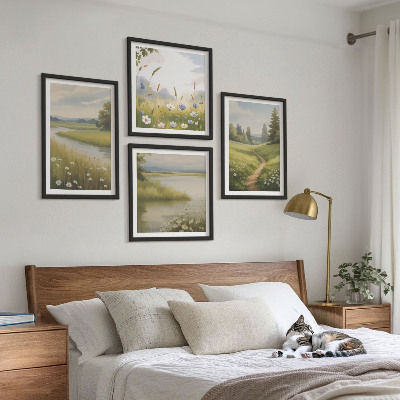 Mur de tableaux Paysage printanier, prairie riveraine