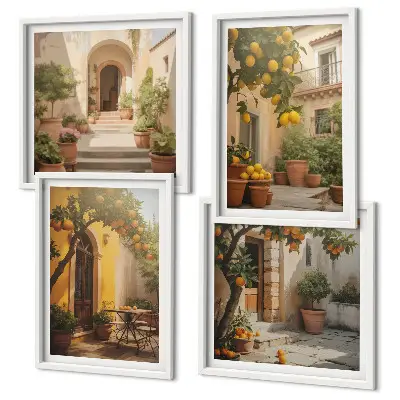 Terrasse avec des agrumes ensemble de 4 tableaux