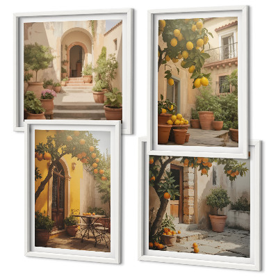 Ensemble de 4 tableaux Terrasse avec des agrumes