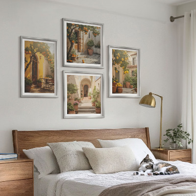 Ensemble de 4 tableaux Terrasse avec des agrumes