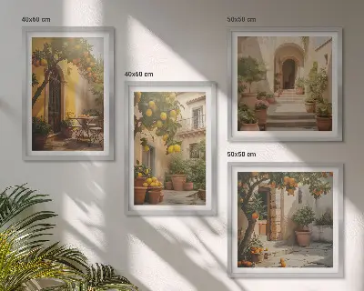 Terrasse avec des agrumes ensemble de 4 tableaux