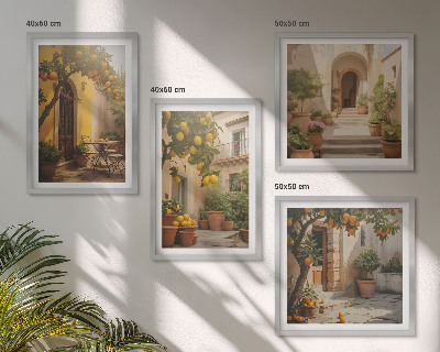 Ensemble de 4 tableaux Terrasse avec des agrumes