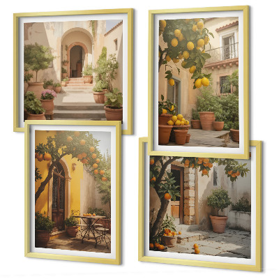 Ensemble de 4 tableaux Terrasse avec des agrumes