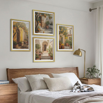 Ensemble de 4 tableaux Terrasse avec des agrumes