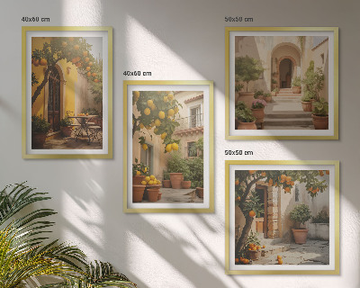 Ensemble de 4 tableaux Terrasse avec des agrumes