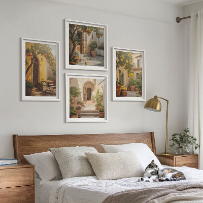 Ensemble de 4 tableaux Terrasse avec des agrumes