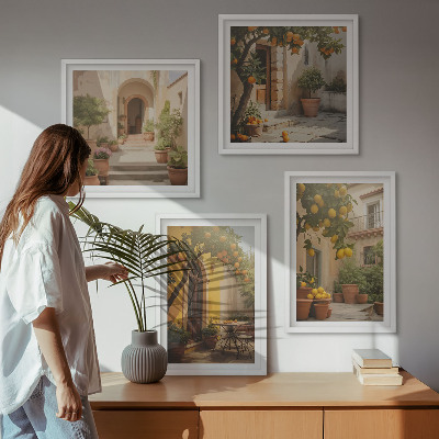 Ensemble de 4 tableaux Terrasse avec des agrumes