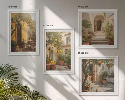 Terrasse avec des agrumes ensemble de 4 tableaux