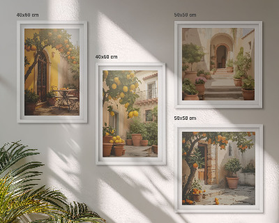 Ensemble de 4 tableaux Terrasse avec des agrumes
