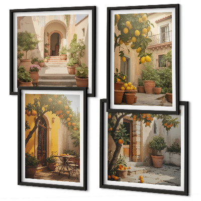 Ensemble de 4 tableaux Terrasse avec des agrumes