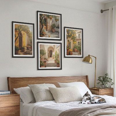 Ensemble de 4 tableaux Terrasse avec des agrumes