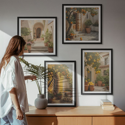 Ensemble de 4 tableaux Terrasse avec des agrumes