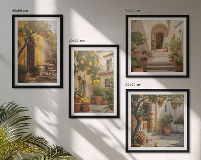 Ensemble de 4 tableaux Terrasse avec des agrumes