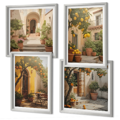 Ensemble de 4 tableaux Terrasse avec des agrumes