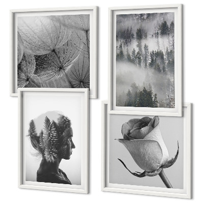 Ensemble de 4 tableaux Portrait d'une femme dans le brouillard forestier