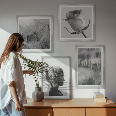Ensemble de 4 tableaux Portrait d'une femme dans le brouillard forestier