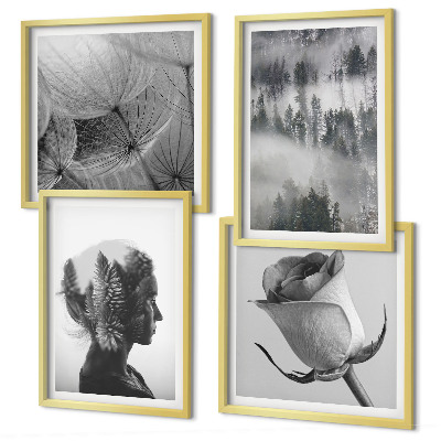 Ensemble de 4 tableaux Portrait d'une femme dans le brouillard forestier