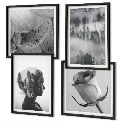 Ensemble de 4 tableaux Portrait d'une femme dans le brouillard forestier