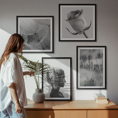 Ensemble de 4 tableaux Portrait d'une femme dans le brouillard forestier
