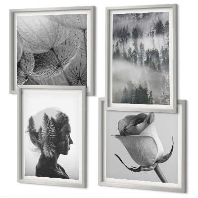 Ensemble de 4 tableaux Portrait d'une femme dans le brouillard forestier