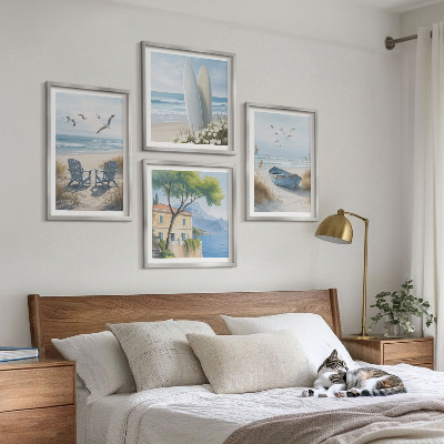 Mur de tableaux Planches de plage, bateaux de surf, oiseaux