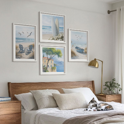 Mur de tableaux Planches de plage, bateaux de surf, oiseaux