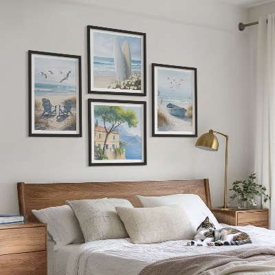 Mur de tableaux Planches de plage, bateaux de surf, oiseaux