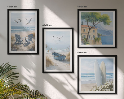 Mur de tableaux Planches de plage, bateaux de surf, oiseaux