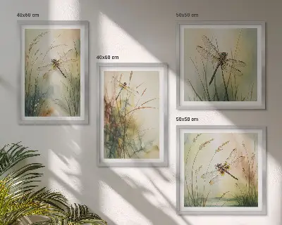 Libellules et herbes au-dessus de l'eau cadres polyptyque