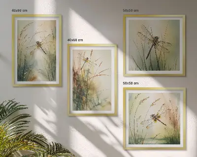 Libellules et herbes au-dessus de l'eau cadres polyptyque