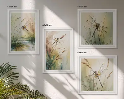 Peinture à l'eau de libellules sur herbe ensemble de 4 tableaux