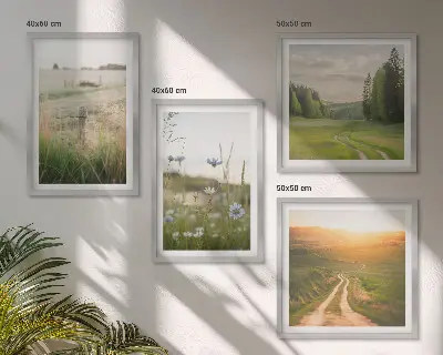 Polyptyque 5 cadres paysages de champs sous le soleil