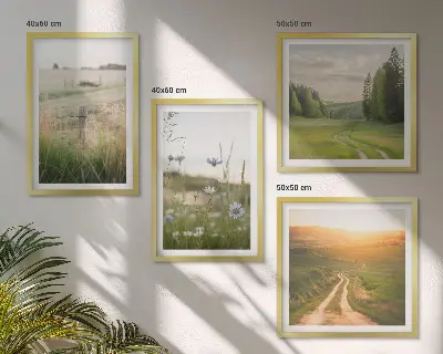 Polyptyque 5 cadres paysages de champs sous le soleil
