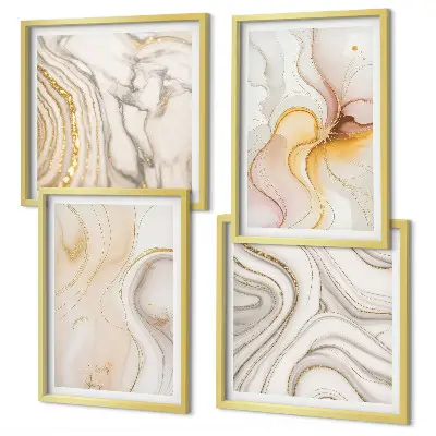 Mur de tableaux motifs abstraits aux tons chauds