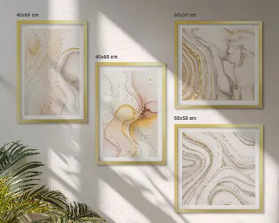 Mur de tableaux motifs abstraits aux tons chauds