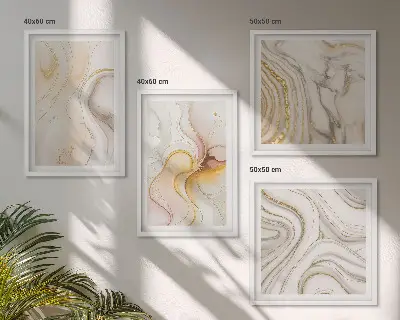 Mur de tableaux motifs abstraits aux tons chauds